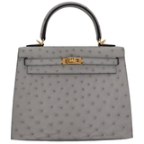 Hermès 25cm Kelly Sellier Bleu Glacier Ostrich Leather Gold Hardware