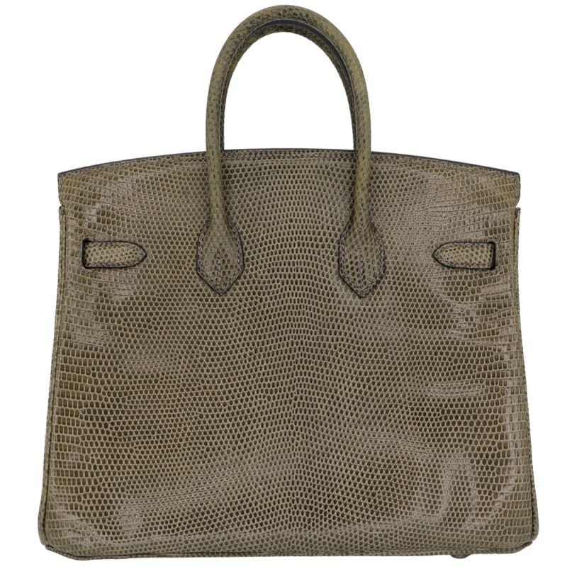 Hermès 25cm Birkin Vert Olive Lizard Palladium Hardware