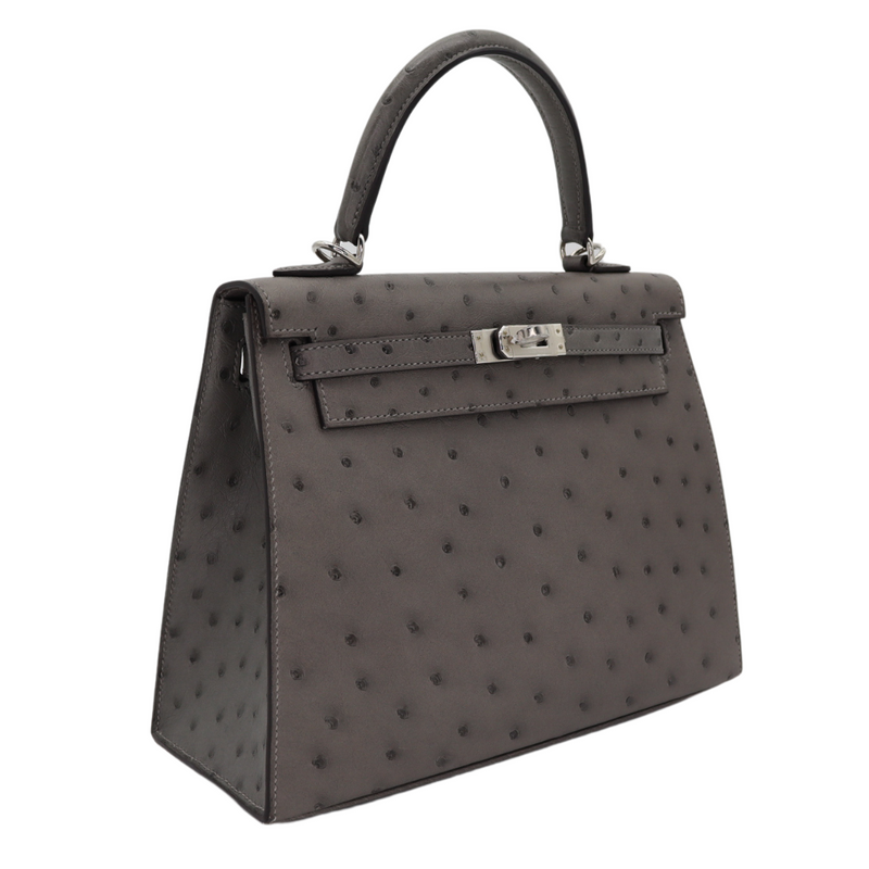 Hermès 25cm Kelly Sellier Gris Perle Ostrich Gold Hardware Hermès 25cm Kelly Sellier Gris Perle Ostrich Gold Hardware