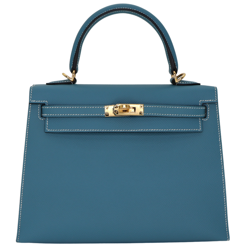 Hermès 25cm Kelly Sellier Bleu Jean Epsom Leather Gold Hardware