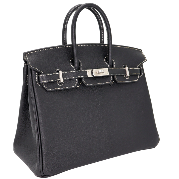 Hermès 25cm Birkin HSS Black Chèvre Leather Brushed Palladium Hardware