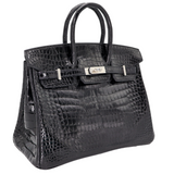 Hermès 25cm Birkin Black Shiny Porosus Crocodile Palladium Hardware