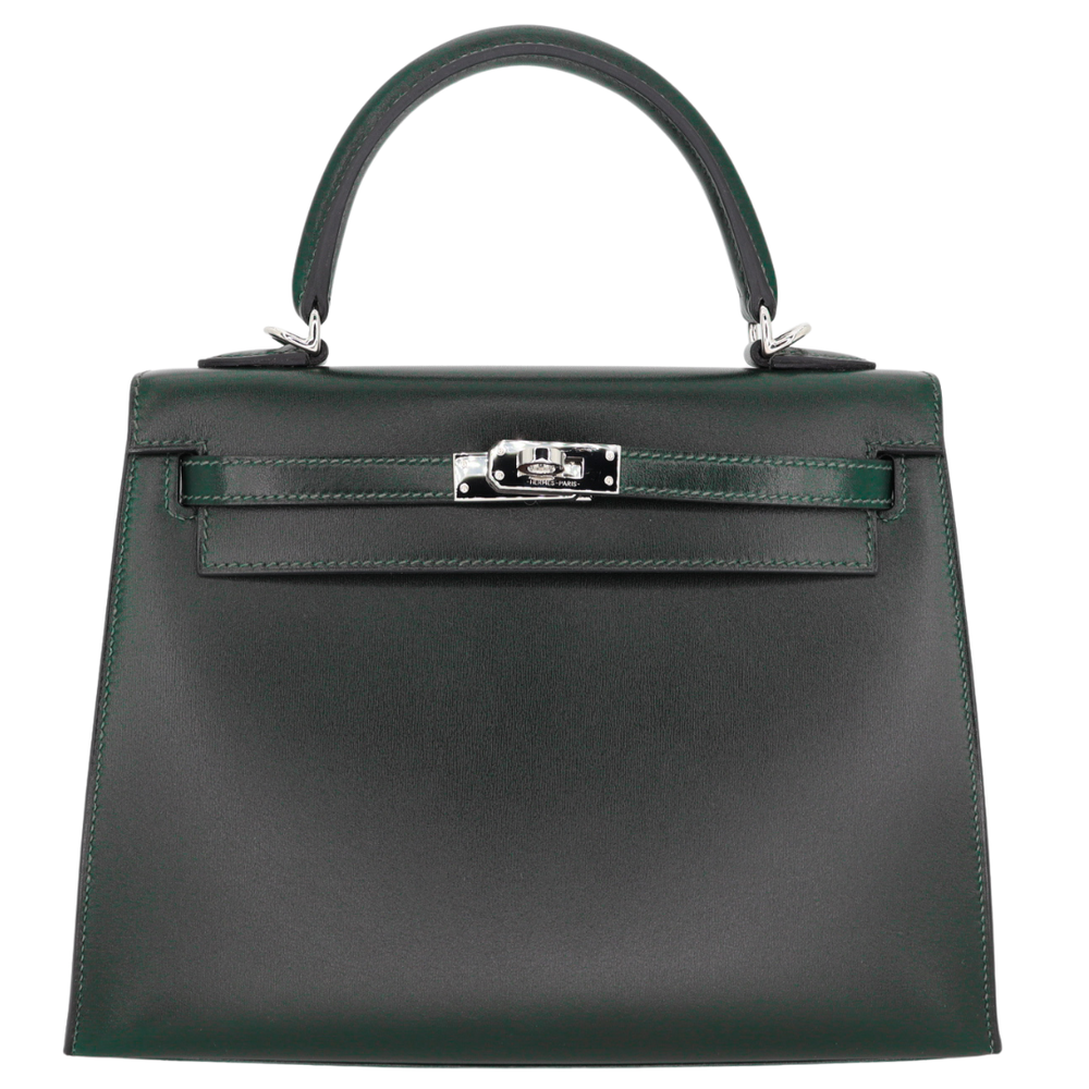 HERMES 空き箱 約39×35×18,2cm Hermès 25cm Kelly Sellier Vert Fonce Box Calf Leather Palladium