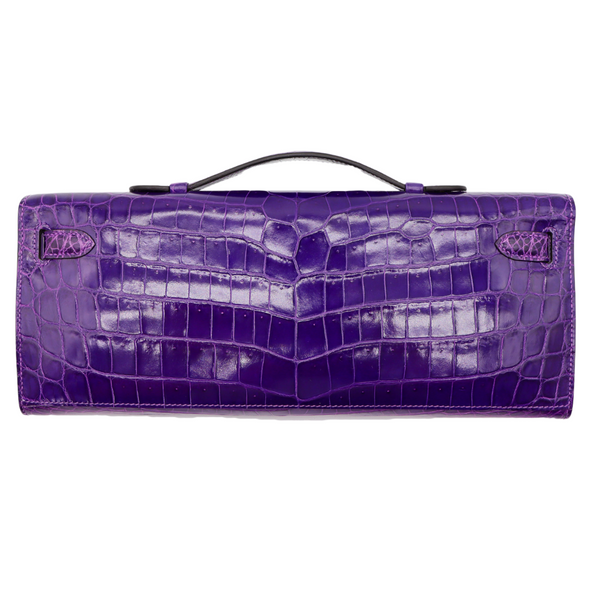 Hermès Kelly Cut Ultraviolet Shiny Niloticus Crocodile Palladium Hardware