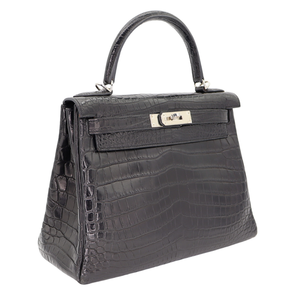 Hermès 28cm Kelly Retourne Black Matte Niloticus Crocodile