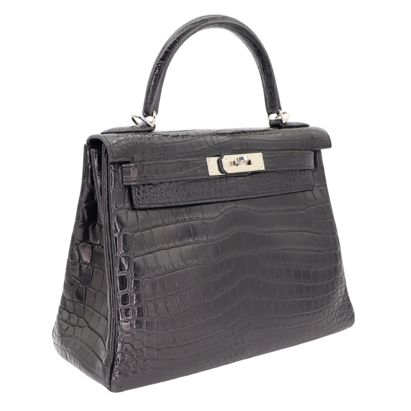 Hermès 28cm Kelly Retourne Black Matte Niloticus Crocodile Hermès 28cm Kelly Retourne Black Matte Niloticus Crocodile