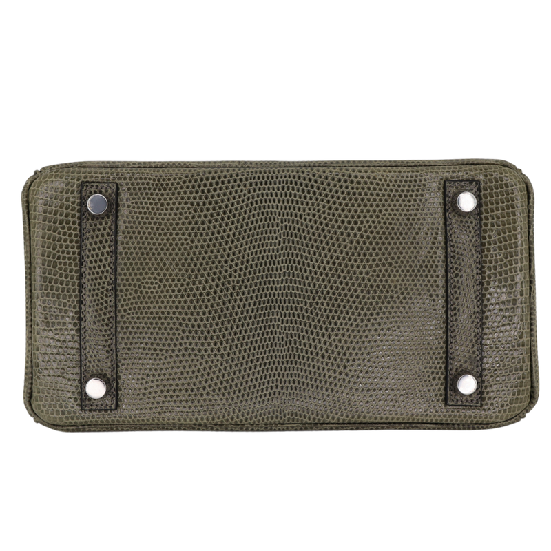Hermès 25cm Birkin Vert Olive Lizard Palladium Hardware
