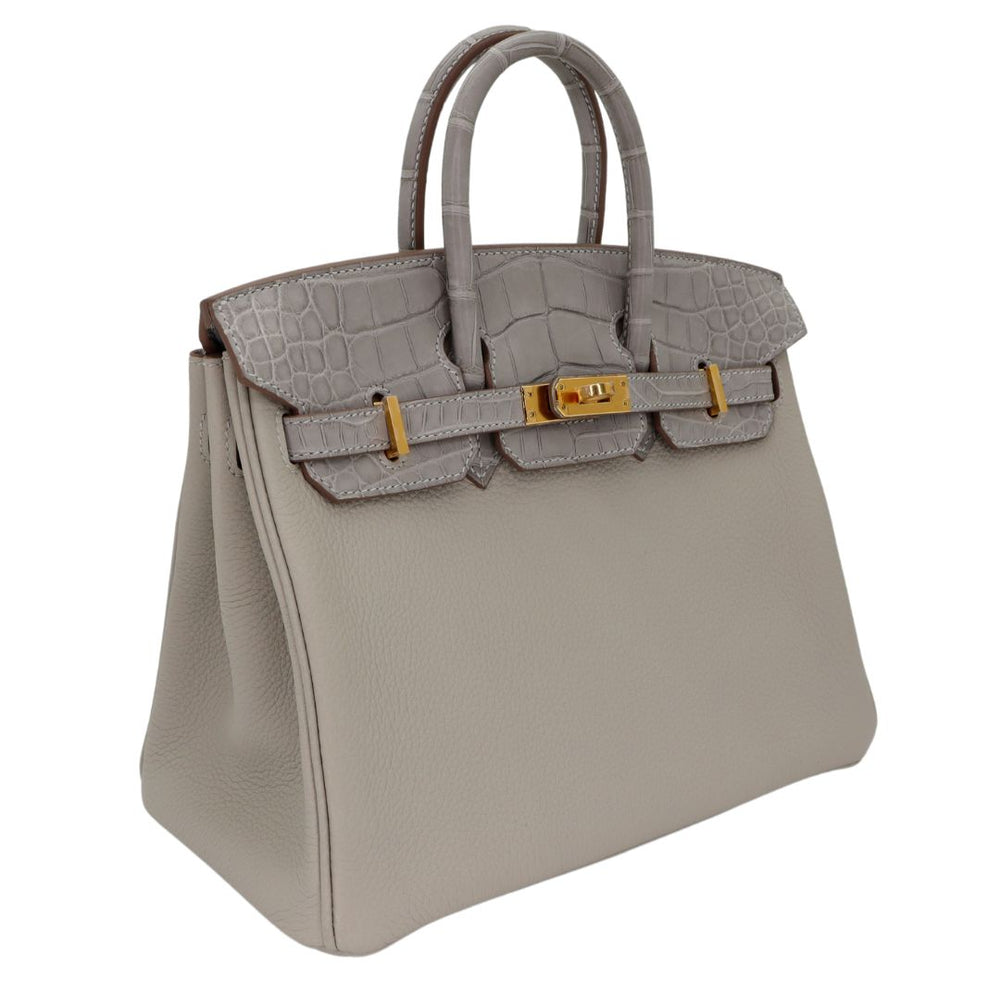 Hermès 25cm Birkin Touch Gris Perle Togo/Matte Alligator Gold