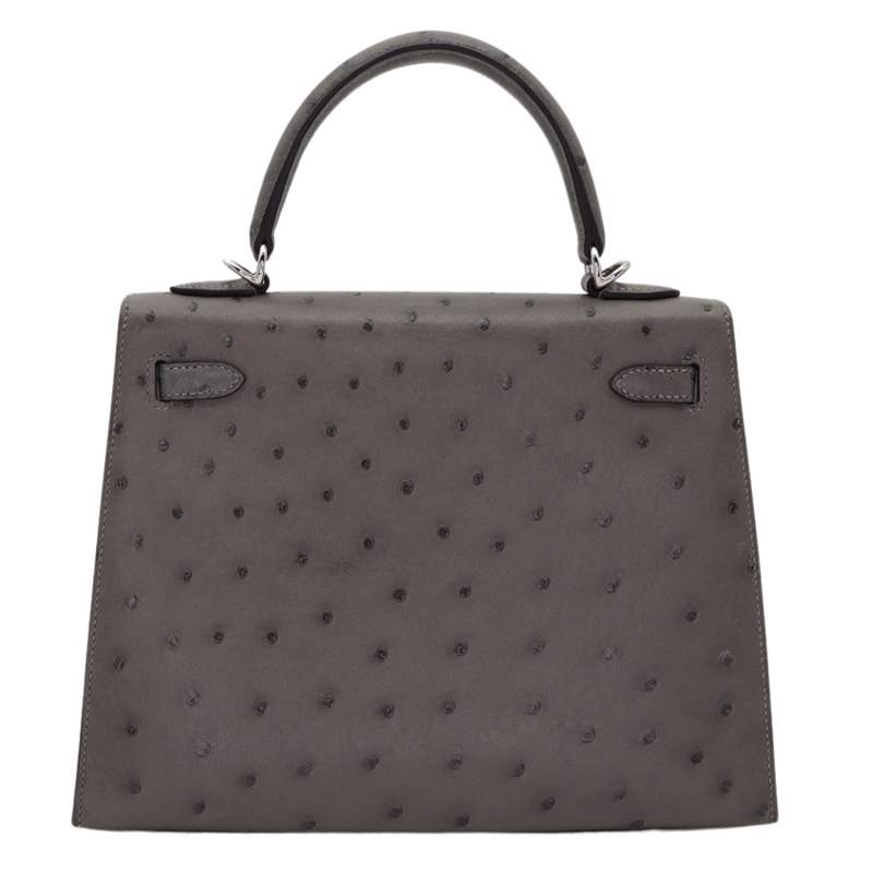 Hermès 25cm Kelly Sellier Gris Meyer Ostrich Palladium Hardware