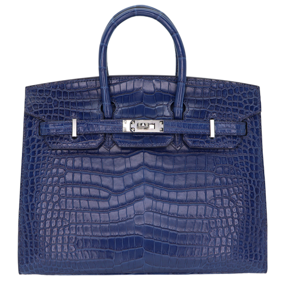 Hermès 25cm Birkin Sellier Indigo Aizome Matte Porosus Crocodile Palladium Hardware