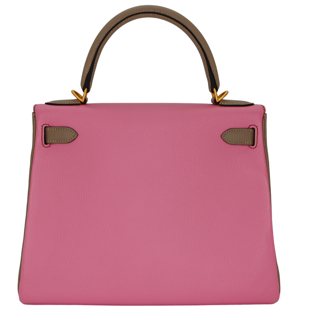 Hermès 28cm Kelly Retourne HSS Bubblegum/Gris Tourterelle Chèvre
