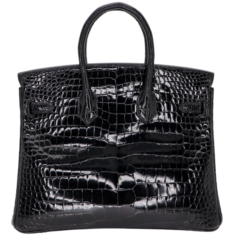 Hermès 25cm Birkin Black Shiny Porosus Crocodile Palladium Hardware