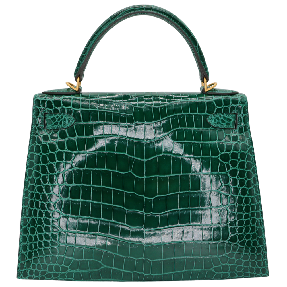 Hermès 28cm Kelly Sellier HSS Emerald Shiny Porosus Crocodile