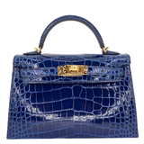 Hermès Kelly II Sellier Mini Bleu Saphir Shiny Alligator Gold Hardware
