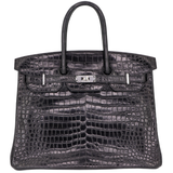 Hermès 35cm Birkin Black Matte Porosus Crocodile Palladium Hardware