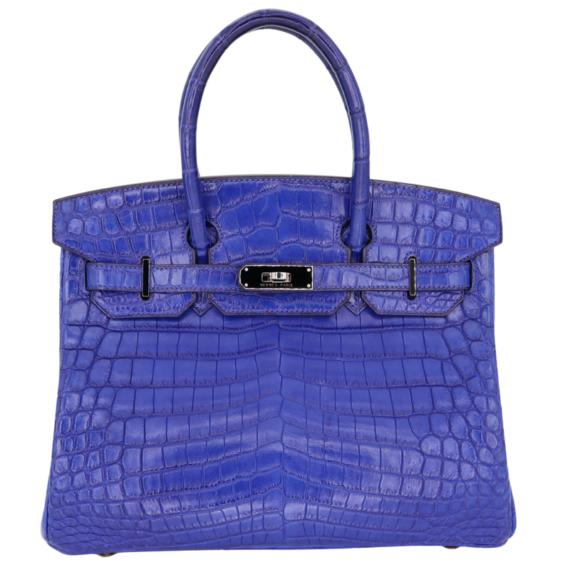 Hermès 30cm Birkin Bleu Electrique Matte Niloticus Crocodile Palladium Hardware