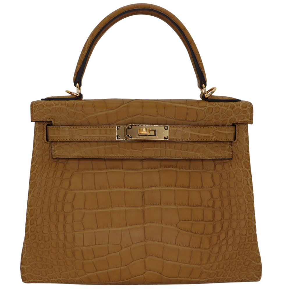 Hermès 28cm Kelly Retourne Amethyst Matte Alligator Gold Hardware