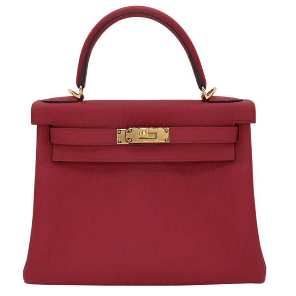 Hermès 28cm Kelly Retourne Rouge Grenat Togo Leather Gold Hardware