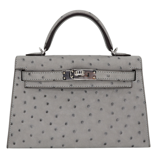 Hermès Kelly II Sellier Mini Bleu Glacier Ostrich Palladium Hardware