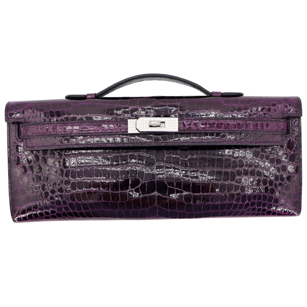 エルメスアメニティー Hermès Kelly Cut Amethyst Shiny Porosus Crocodile Diamond Hardware