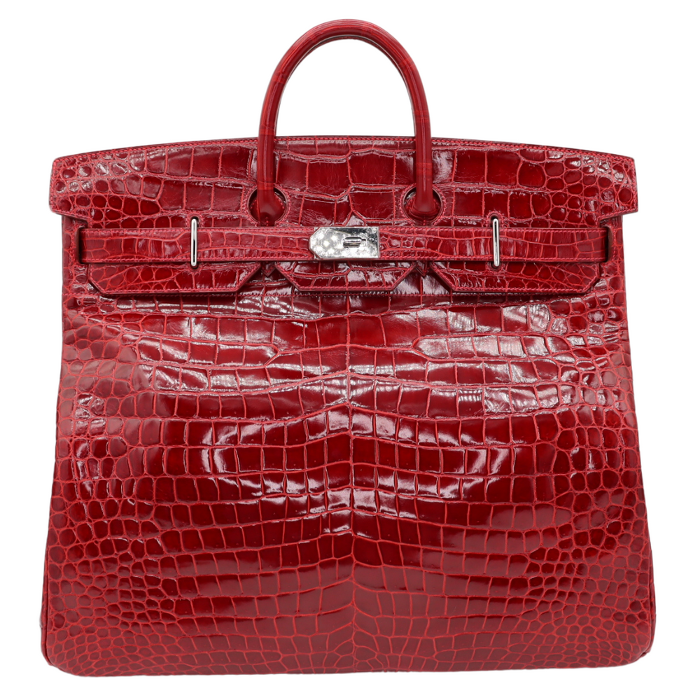 Hermès 50cm HAC Braise Shiny Porosus Crocodile Palladium Hardware Hermès 50cm HAC Braise Shiny Porosus Crocodile Palladium Hardware
