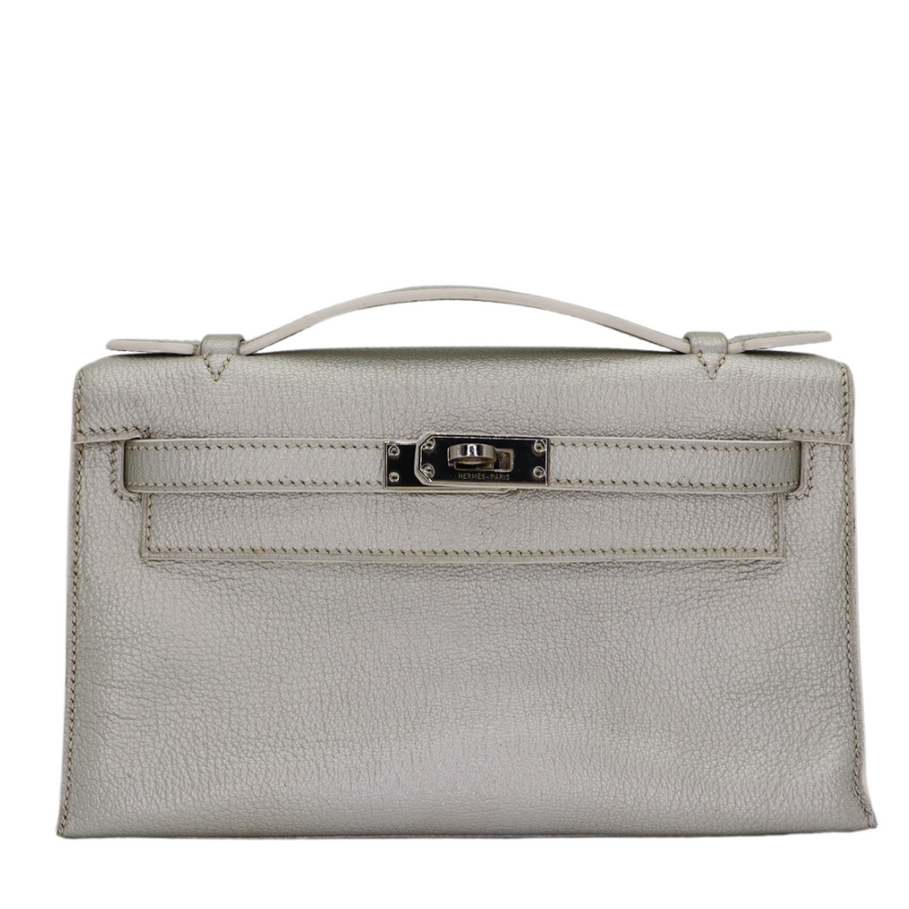 HERMES シルバー レザー ケース Hermès Kelly Pochette Nata Swift Leather Gold Hardware exclusive