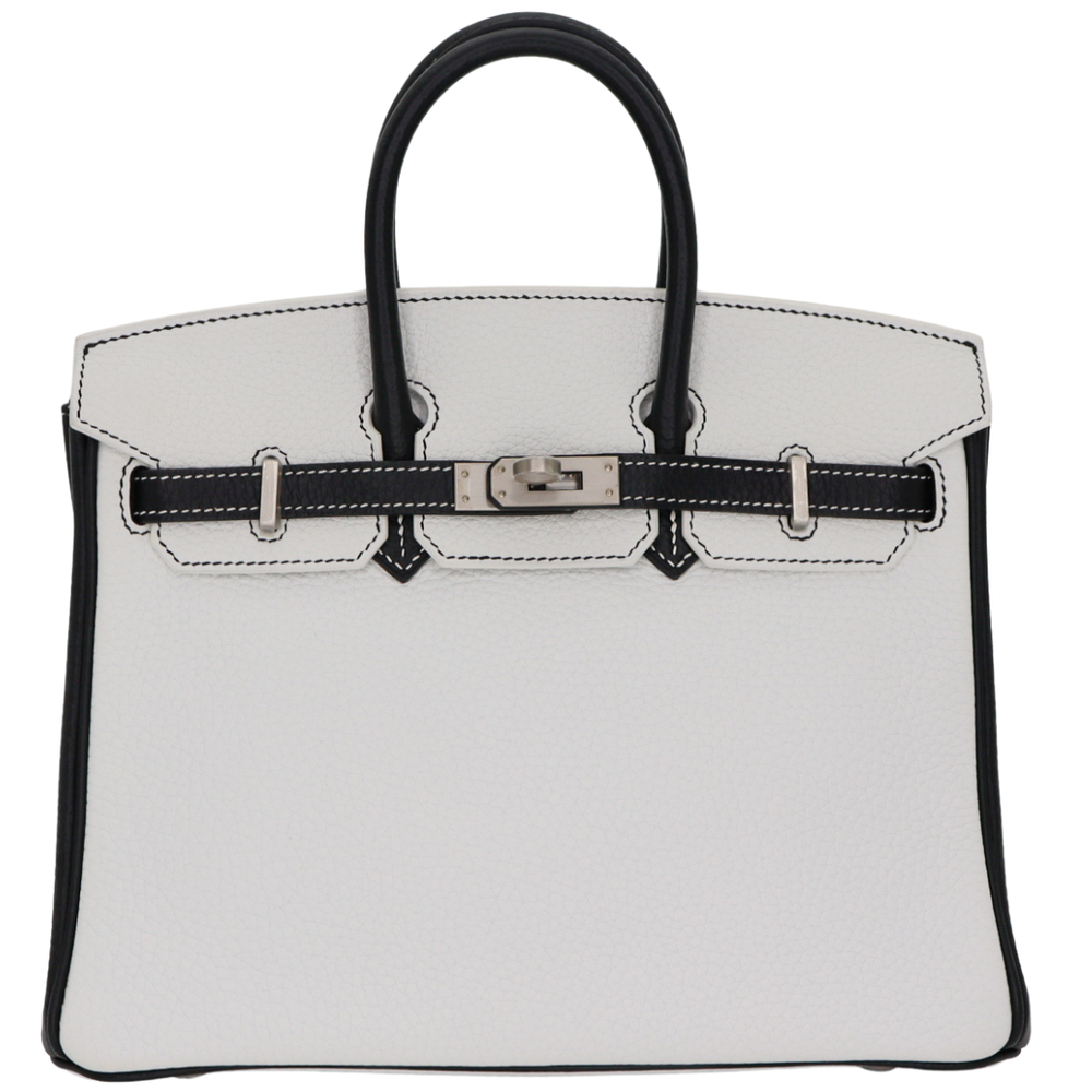Hermès 25cm Birkin HSS White/Black Clemence Leather Brushed