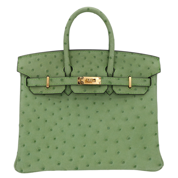 Hermès 25cm Birkin Vert Criquet Ostrich Gold Hardware