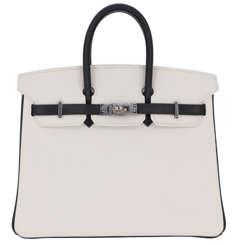 Hermès 25cm Birkin HSS White/Black Epsom Leather Palladium Hardware