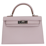Hermès Kelly II Sellier Mini Mauve Pale Chèvre Leather Palladium Hardware