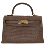 Hermès Kelly II Sellier Mini Gris Elephant Matte Alligator Gold Hardware