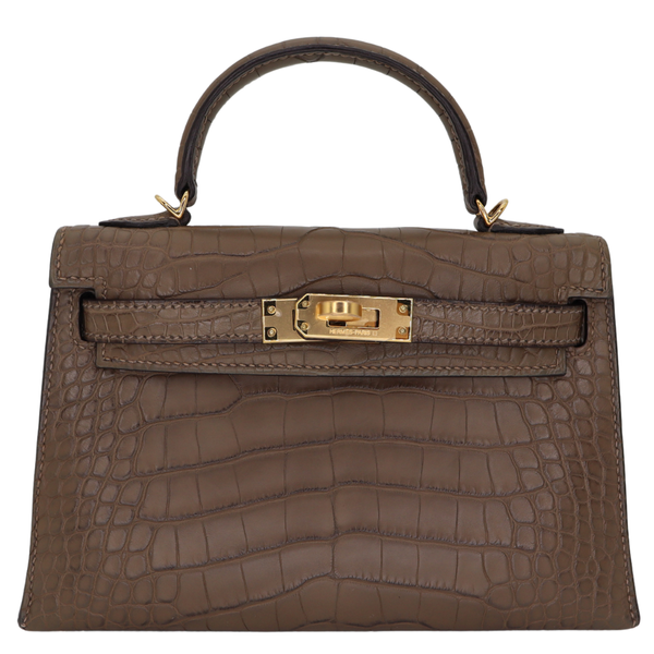 Hermès Kelly II Sellier Mini Beton Matte Alligator Gold Hardware