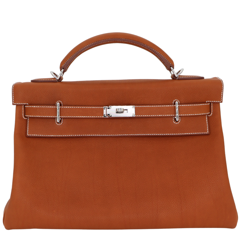 Hermès 42cm Kelly Maxi Fauve Barenia Leather Palladium Hardware