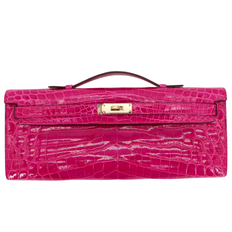 Hermès Kelly Cut Rose Scheherazade Shiny Niloticus Crocodile Gold Hardware