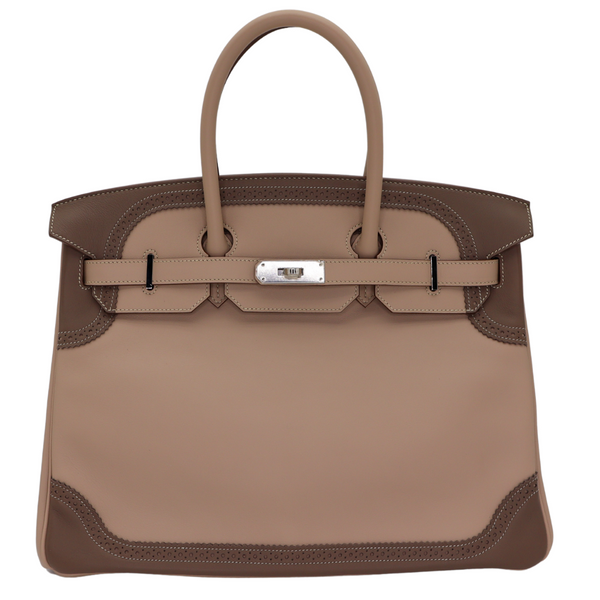 Hermès 35cm Birkin Ghillies Argile/Etoupe Swift Leather Palladium Hardware