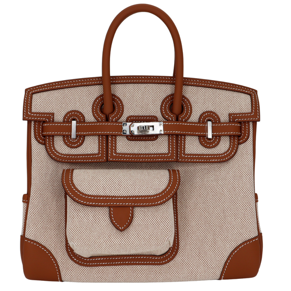 Hermès 25cm Birkin Cargo Ecru/Gold Canvas/Swift Leather Palladium Hardware