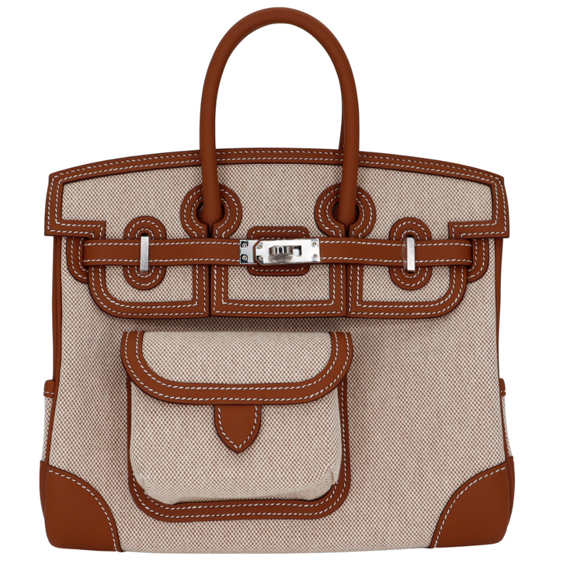Hermès 25cm Birkin Cargo Ecru/Gold Canvas/Swift Leather Palladium Hardware