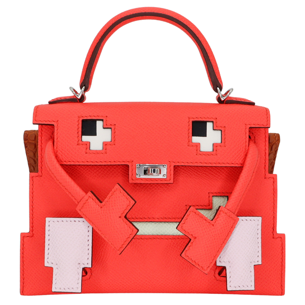 Hermès Kelly Doll Picto Rose Mexico Epsom Leather Palladium