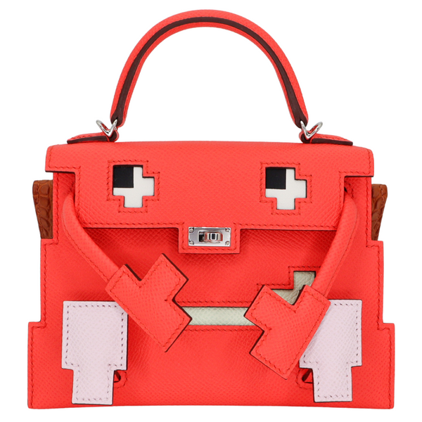 Hermès Kelly Doll Picto Rose Mexico Epsom Leather Palladium