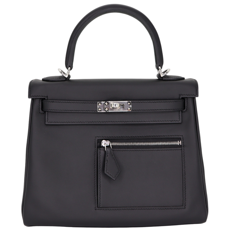Hermès 25cm Kelly Colormatic Black Swift Leather Palladium Hardware