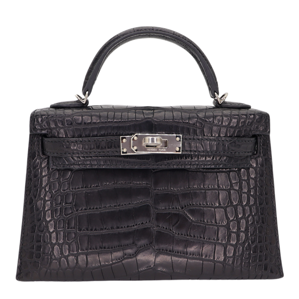 Hermès Mini Kelly II Black Matte Alligator Palladium Hardware Hermès Mini Kelly II Black Matte Alligator Palladium Hardware