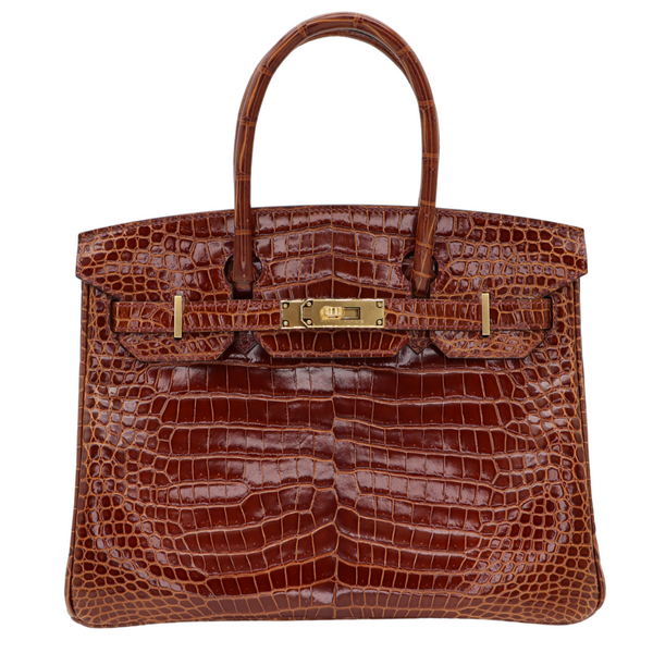 Hermès 30cm Birkin Miel Shiny Porosus Crocodile Gold Hardware