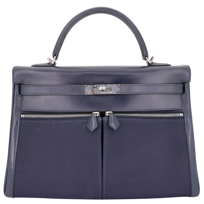 HERMES 空き箱 約39×35×18,2cm Hermès 35cm Kelly Lakis Bleu Marine Toile/Box Calf Leather