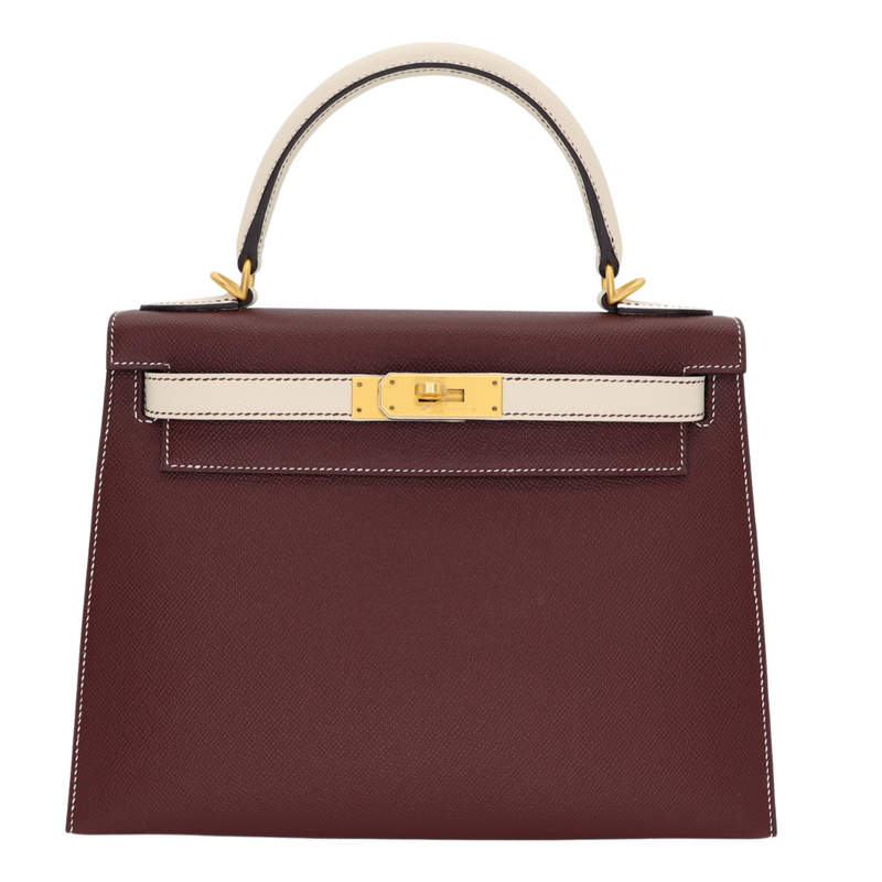 Hermès 28cm Kelly HSS Sellier Bordeaux/Craie Epsom Leather Brushed Gold Hardware