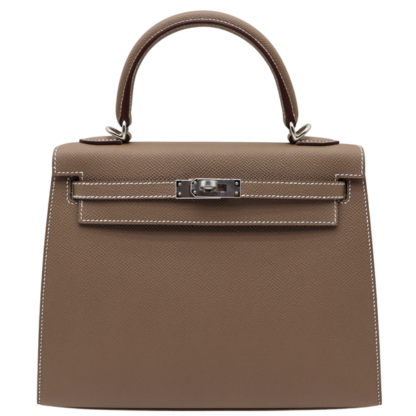 Hermès 25cm Kelly Sellier Etoupe Epsom Leather Palladium Hardware
