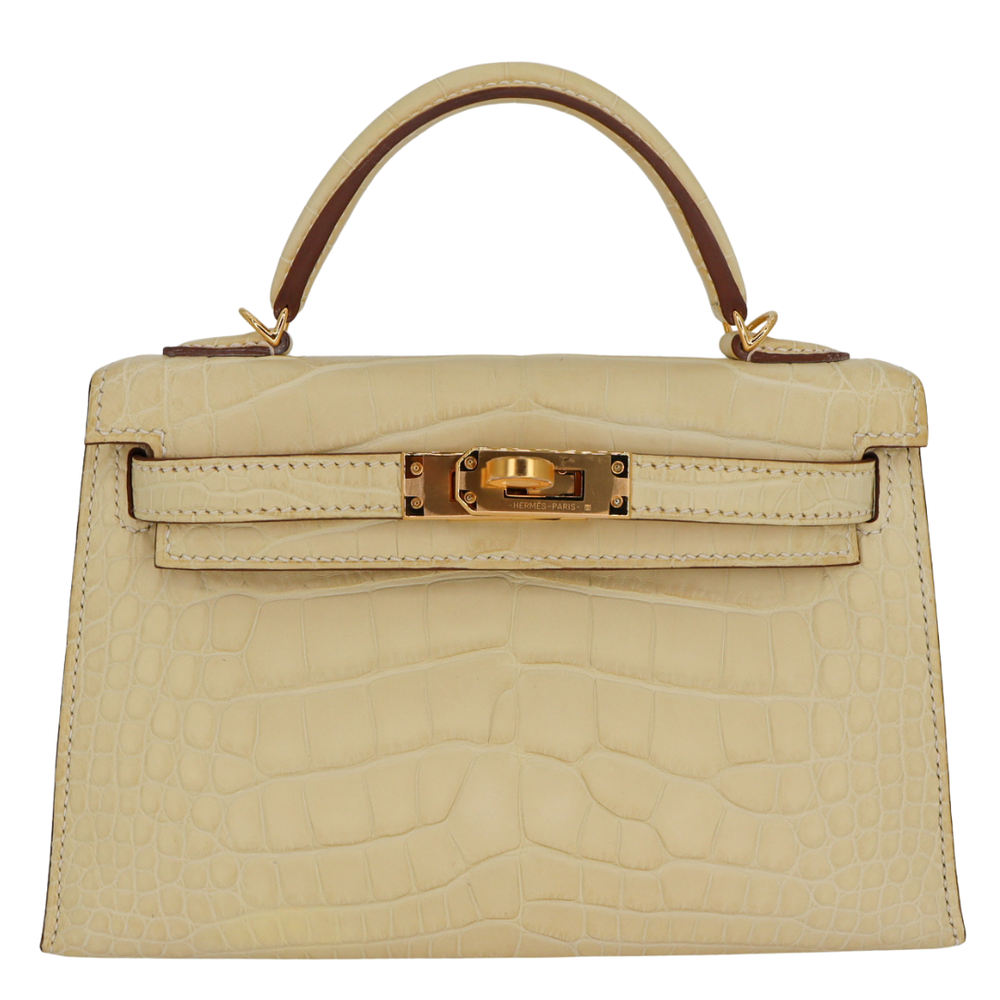 Hermès Kelly II Sellier Mini HSS Vanille/Gold Matte Alligator Gold