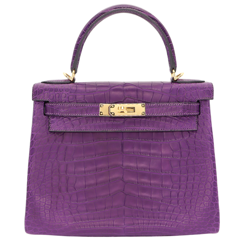 Hermès 28cm Kelly Retourne Amethyst Matte Alligator Gold Hardware Hermès 28cm Kelly Retourne Amethyst Matte Alligator Gold Hardware