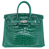 Hermès 25cm Birkin Emerald Shiny Alligator Palladium Hardware