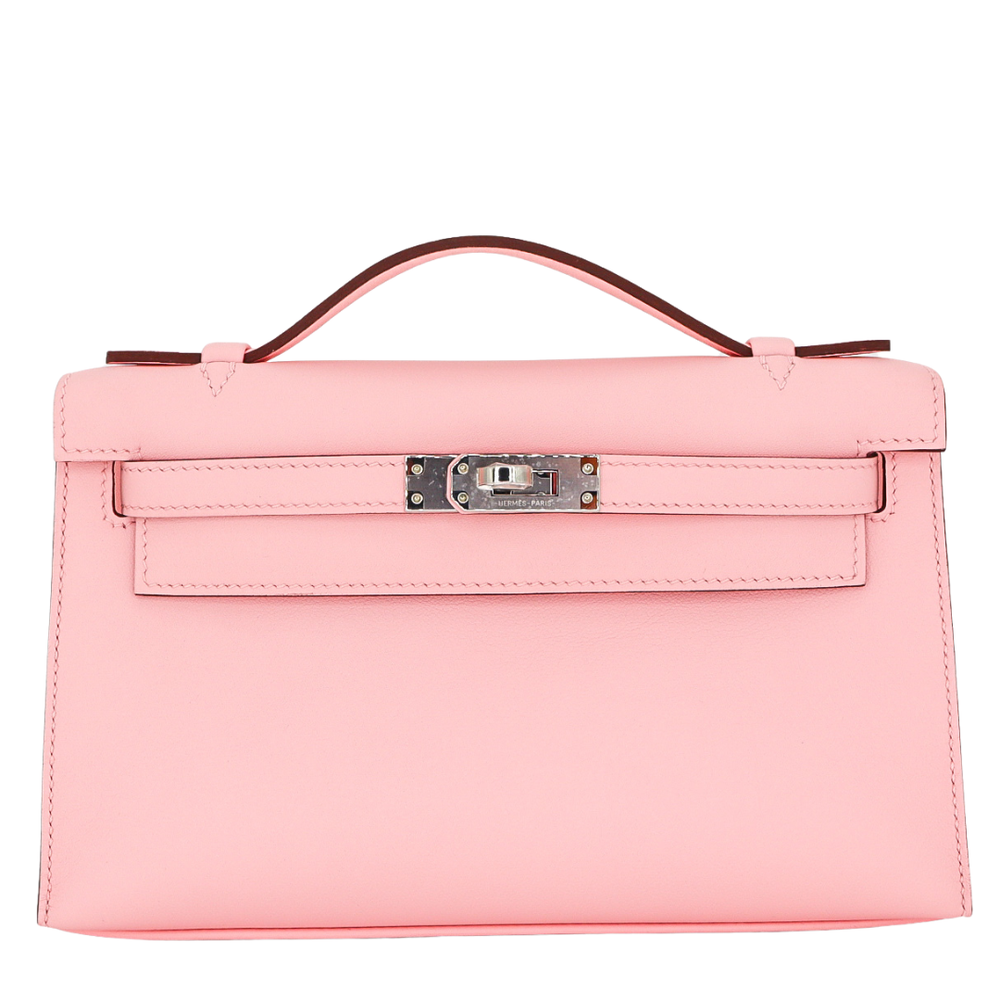 Hermès Kelly Pochette Rose Sakura Swift Leather Palladium Hardware