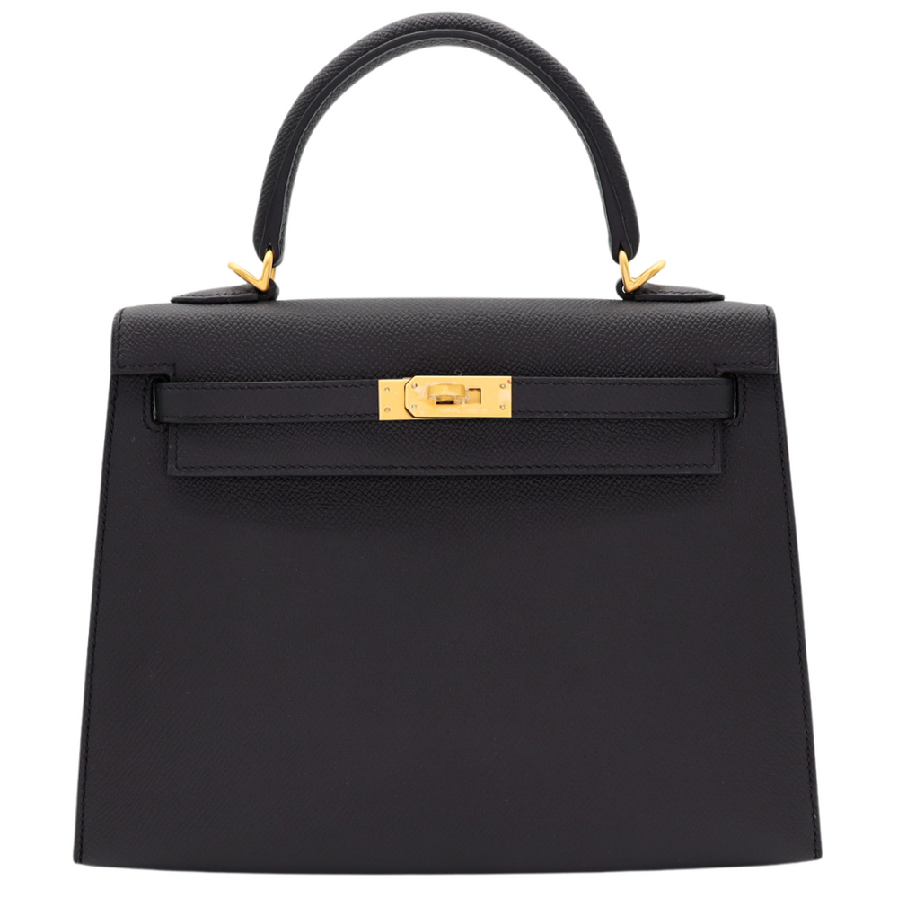 Hermès 25cm Kelly Sellier HSS Black/Gold Epsom Leather Brushed